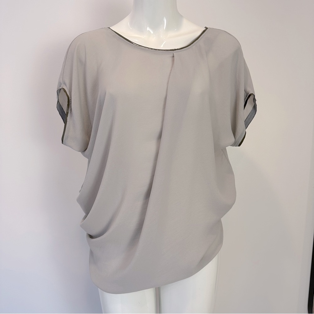 Helmut Lang Draped Top with Trim Detail Gray Small